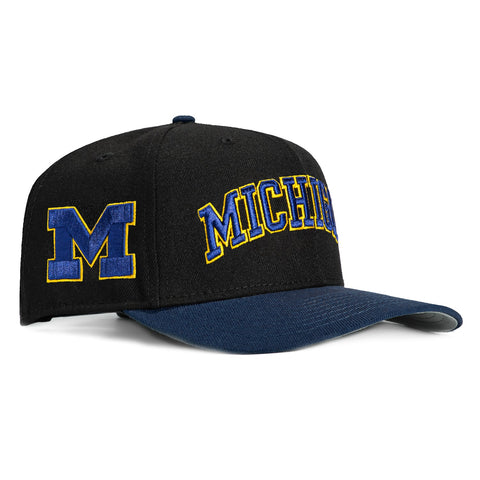 New Era 9Seventy Michigan Wolverines Logo Patch Arch Stretch-Snapback Hat - Black, Navy New Era