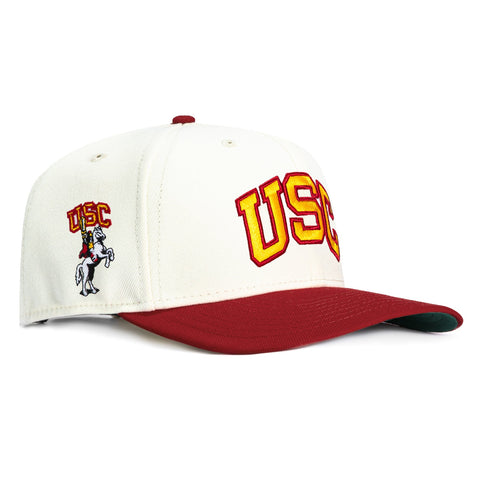 New Era 9Seventy USC Trojans Mascot Patch Arch Stretch-Snapback Hat - White, Cardinal New Era