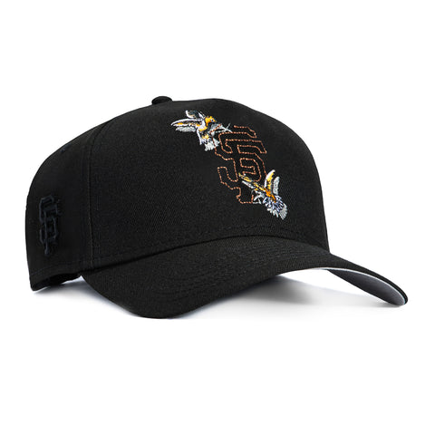 New Era 9Forty A-Frame San Francisco Giants Logo Patch Bird Stitch Snapback Hat - Black New Era