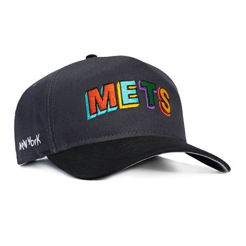 New Era 19Twenty A-Frame New York Mets Script Patch Snapback Hat - Graphite, Black New Era