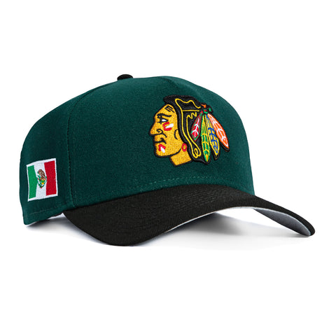 New Era 9Forty A-Frame Chicago Blackhawks Mexico Flag Patch Snapback Hat - Green, Black New Era