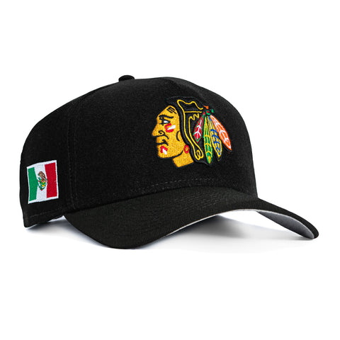 New Era 9Forty A-Frame Chicago Blackhawks Mexico Flag Patch Snapback Hat - Black New Era
