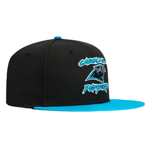 New Era 59Fifty Carolina Panthers 1995 Word Logo Hat - Black, Neon Blue New Era