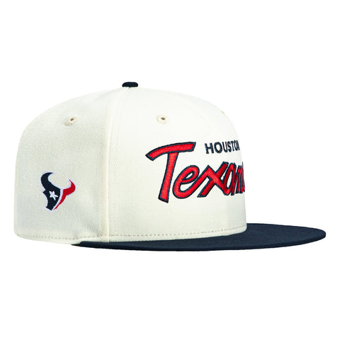New Era 59Fifty Houston Texans Logo Patch Script Hat - White, Navy New Era