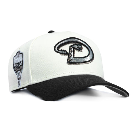 New Era 9Forty A-Frame Arizona Diamondbacks Inaugural Patch Snapback D Hat - White, Black, Metallic Silver New Era