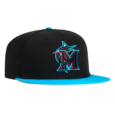 New Era 59Fifty Miami Marlins 2025 City Connect M Hat - Black, Neon Blue, Red New Era
