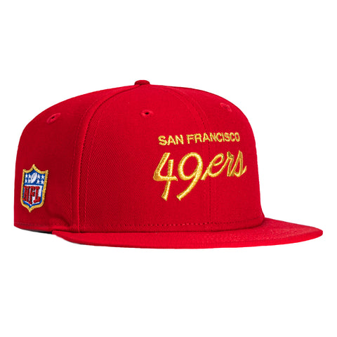 New Era 59Fifty San Francisco 49ers Script Hat - Red, Metallic Gold New Era