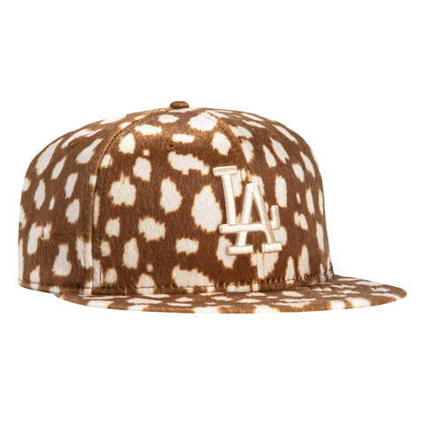 New Era 59Fifty Animal Giraffe Print Faux Fur Los Angeles Dodgers Hat - Khaki, Ivory New Era
