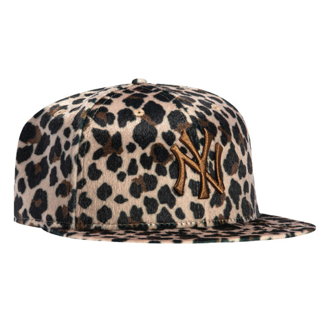 New Era 59Fifty Animal Leopard Print Faux Fur New York Yankees Hat - Black, Tan, Brown New Era