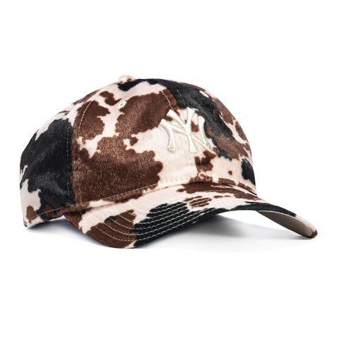 New Era 9Twenty Cow Animal Print Faux Fur Dodgers Strapback Hat - Black, Brown, Ivory New Era
