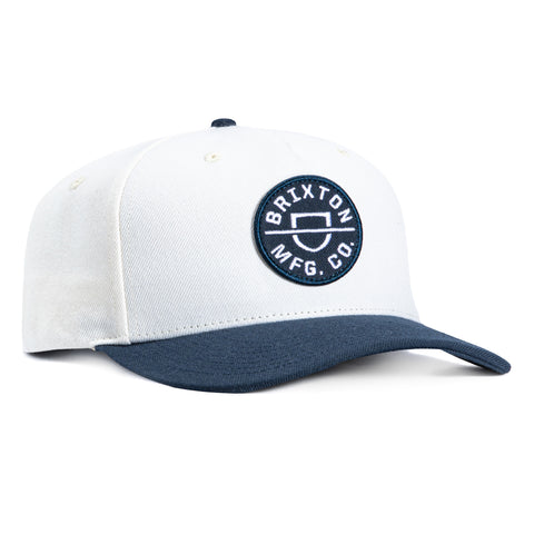 Brixton Crest Snapback Hat - White, Navy Brixton