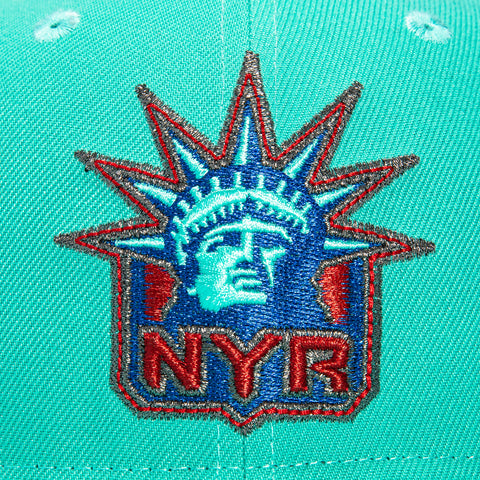 New Era 59Fifty New York Rangers 4X Champions Patch Pink UV Hat - Teal, Mint New Era