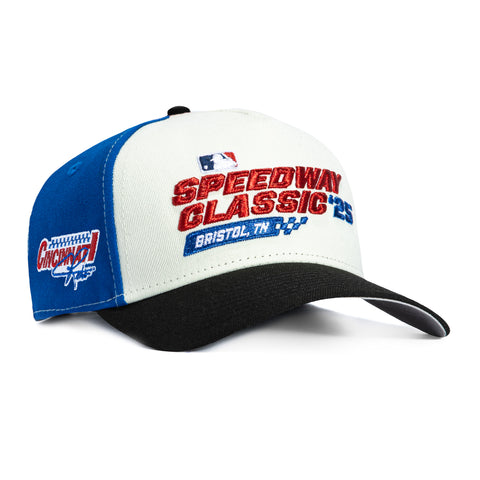 New Era 9Forty A-Frame M- Crown Cincinnati Reds 2025 Speedway Classic Patch Snapback Trucker Hat - White, Red, Black New Era