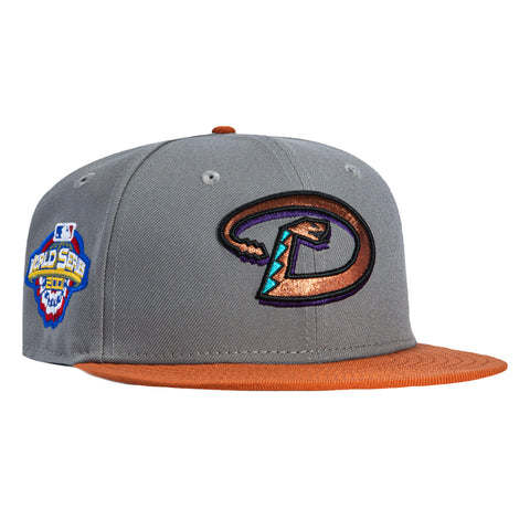 New Era 59Fifty Arizona Diamondbacks 2001 World Series Patch D Hat - Storm Grey, Burnt Orange New Era