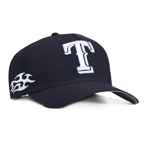 New Era 9Forty A-Frame Texas Rangers Tribal Tattoo Stitching Patch Snapback Hat - Navy, White New Era