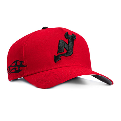 New Era 9Forty A-Frame New Jersey Devils Tribal Tattoo Stitching Patch Snapback Hat - Red, Black New Era