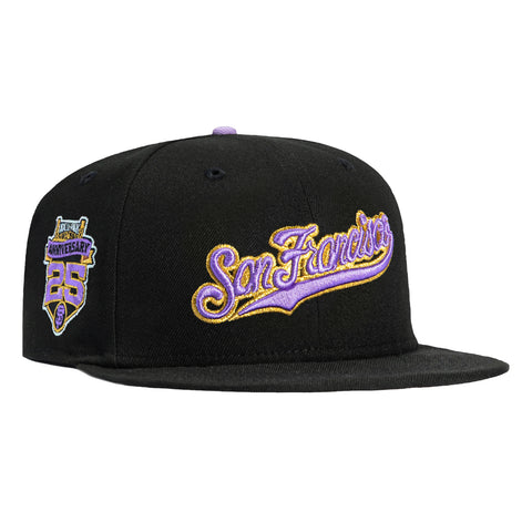 New Era 59Fifty San Francisco Giants 25th Anniversary Patch Script Hat - Black, Lavender, Metallic Gold New Era