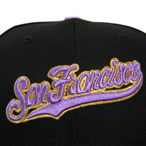 New Era 59Fifty San Francisco Giants 25th Anniversary Patch Script Hat - Black, Lavender, Metallic Gold New Era