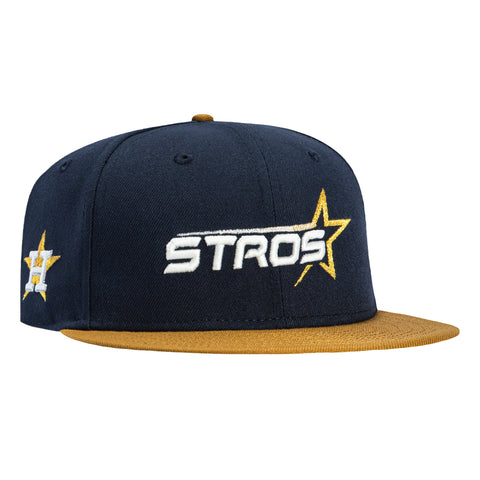 New Era 59Fifty Houston Astros Logo Patch Stros Word Hat - Navy, Gold New Era