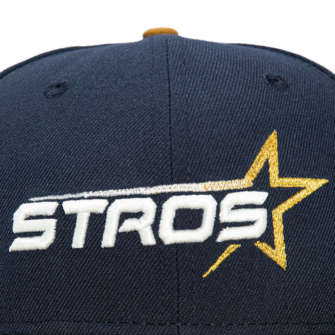 New Era 59Fifty Houston Astros Logo Patch Stros Word Hat - Navy, Gold New Era