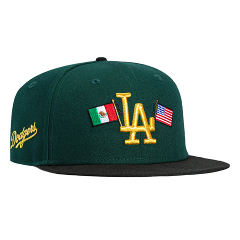 New Era 59Fifty Los Angeles Dodgers Logo Patch Mexico & USA Flag Hat - Green, Black New Era