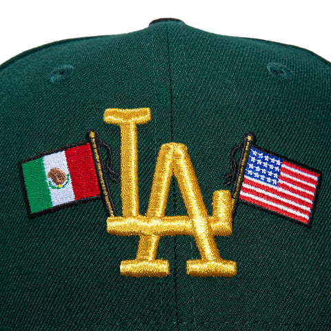 New Era 59Fifty Los Angeles Dodgers Logo Patch Mexico & USA Flag Hat - Green, Black New Era