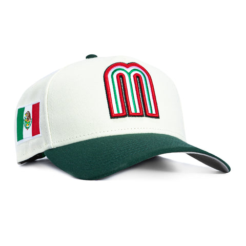 New Era 9Forty A-Frame Mexico World Baseball Classic Mexico Flag Patch Snapback Hat - White, Green New Era