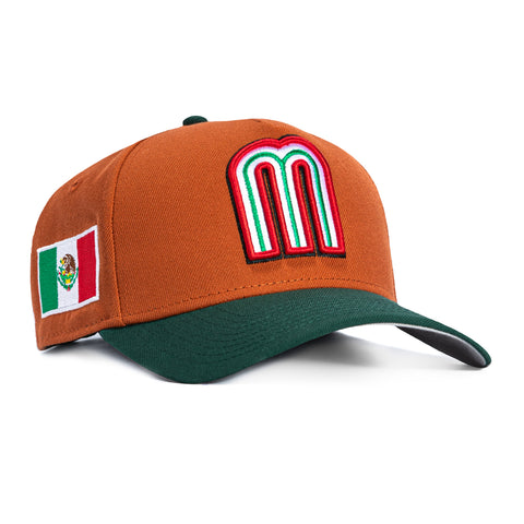 New Era 9Forty A-Frame Mexico World Baseball Classic Mexico Flag Patch Snapback Hat - Burnt Orange, Green New Era