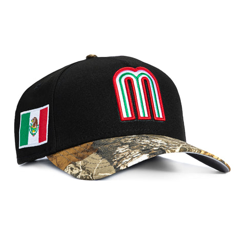 New Era 9Forty A-Frame Mexico World Baseball Classic Mexico Flag Patch Snapback Hat - Black, Realtree New Era
