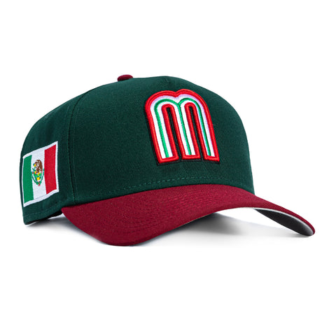 New Era 9Forty A-Frame Mexico World Baseball Classic Mexico Flag Patch Snapback Hat - Green, Cardinal New Era