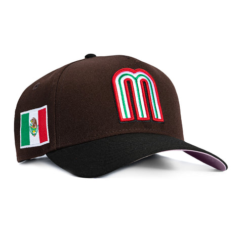New Era 9Forty A-Frame Mexico World Baseball Classic Mexico Flag Patch Pink UV Snapback Hat - Brown, Black New Era