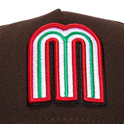 New Era 9Forty A-Frame Mexico World Baseball Classic Mexico Flag Patch Pink UV Snapback Hat - Brown, Black New Era