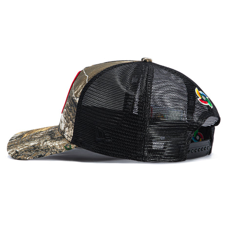 New Era 9Forty A-Frame Mexico World Baseball Classic Mexico Flag Patch Trucker Snapback Hat - Realtree, Black New Era