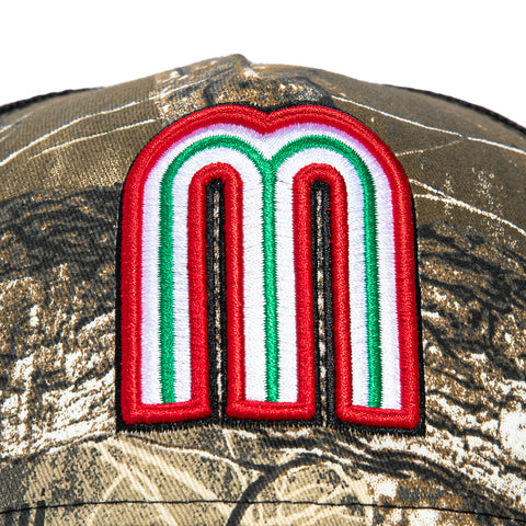 New Era 9Forty A-Frame Mexico World Baseball Classic Mexico Flag Patch Trucker Snapback Hat - Realtree, Black New Era