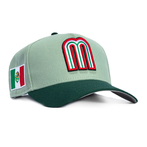 New Era 9Forty A-Frame Mexico World Baseball Classic Mexico Flag Patch Snapback Hat - Everest Green, Green New Era