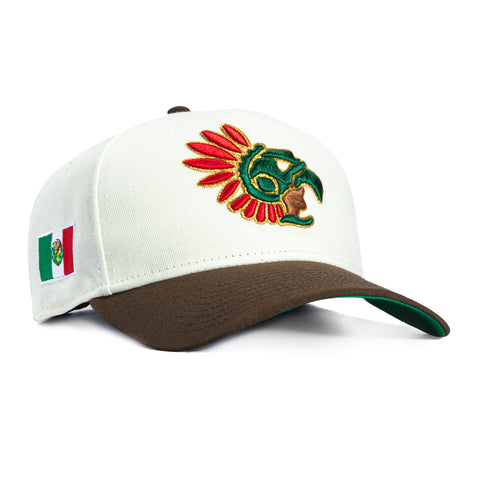 New Era 9Forty A-Frame Mexico Aztec Bird Mexico Flag Patch Snapback Hat - White, Brown New Era