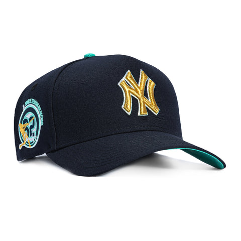 New Era 9Forty A-Frame New York Yankees Aaron Judge 62 Homerun Record Patch Snapback Mint UV Hat - Navy, Metallic Gold New Era