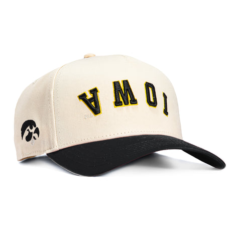 No Rivals Iowa Hawkeyes Logo Patch Upside Down Arch Snapback Hat - Stone, Black No Rivals