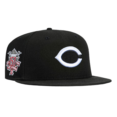 New Era 59Fifty Cincinnati Reds 150th Anniversary Patch Hat - Black, White New Era