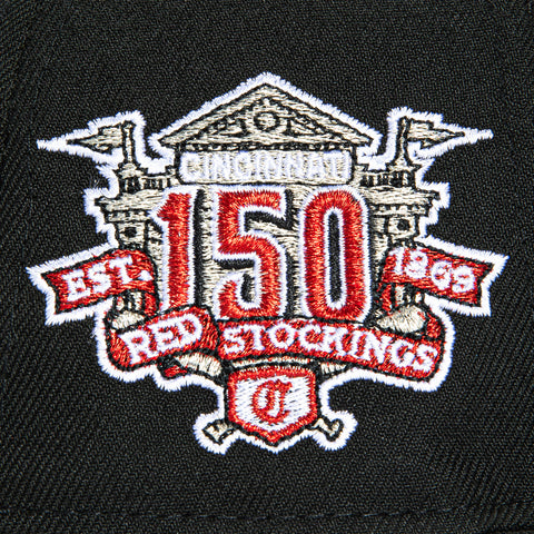 New Era 59Fifty Cincinnati Reds 150th Anniversary Patch Hat - Black, White New Era