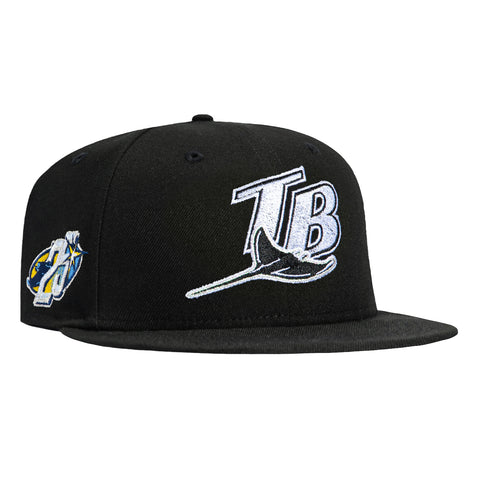 New Era 59Fifty Tampa Bay Rays 25th Anniversary Patch 1998 TB Hat - Black, White New Era