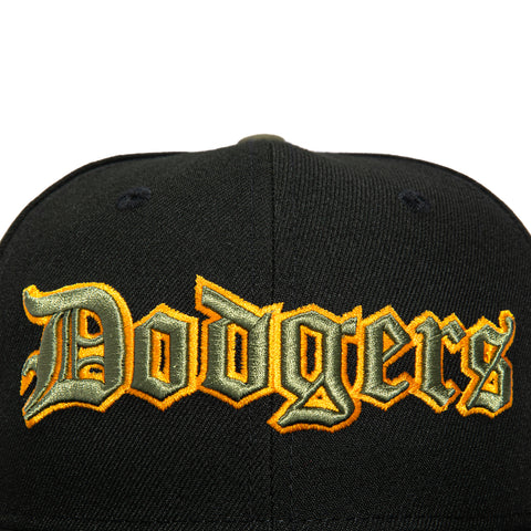 New Era 59Fifty Los Angeles Dodgers 8 Strike Patch Old English Hat - Black, Olive, Orange New Era