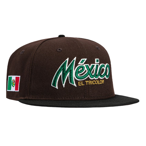 New Era 59Fifty Mexico El Tricolor Mexico Flag Patch Script Pink UV Hat - Brown, Black New Era