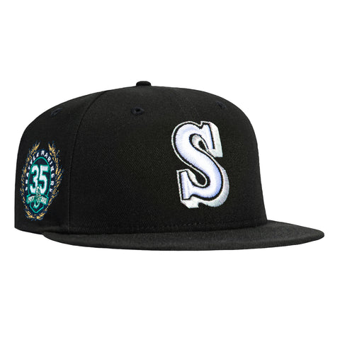 New Era 59Fifty Seattle Mariners 35th Anniversary Patch 1987 Hat - Black, White New Era