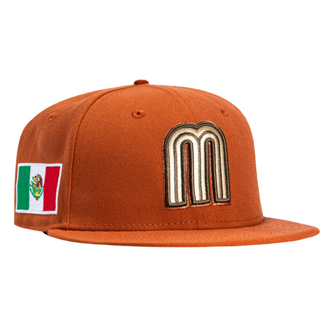 New Era 59Fifty Mexico World Baseball Classic Mexico Flag Patch Hat - Burnt Orange, Brown, Metallic Copper New Era