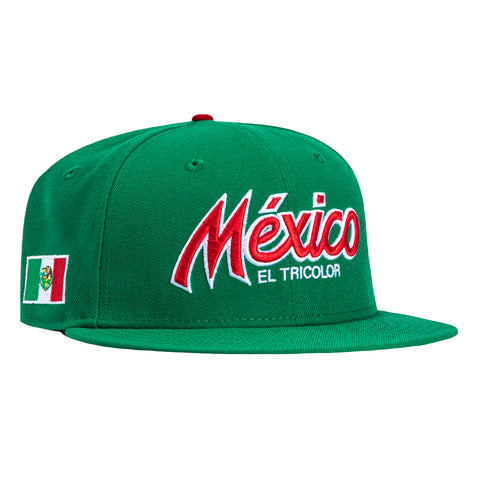 New Era 59Fifty Mexico El Tricolor Mexico Flag Patch Script Snapback Hat - Kelly Green New Era