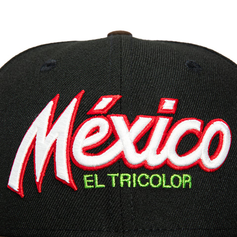 New Era 59Fifty Mexico El Tricolor Mexico Flag Patch Script Snapback Hat - Black, Brown New Era