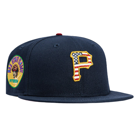 New Era 59Fifty Pittsburgh Pirates 1974 All Star Game Patch USA Flag Fill Pink UV Hat - Navy New Era