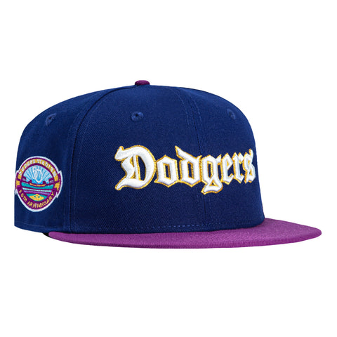 New Era 59Fifty Los Angeles Dodgers 50th Anniversary Stadium Patch Old English Hat - Royal, Purple New Era