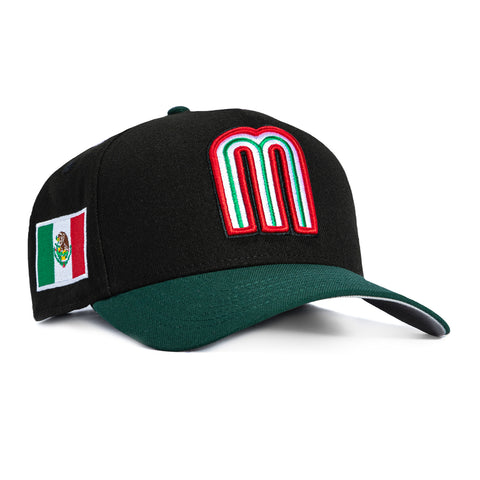 New Era 9Forty A-Frame Mexico World Baseball Classic Mexico Flag Patch Snapback Hat - Black, Green New Era